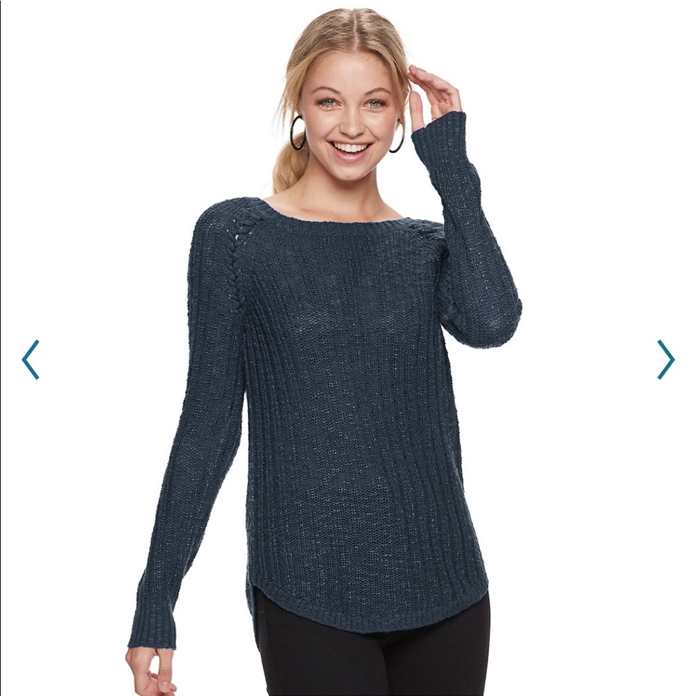 Pink Republic Braided Pullover Sweater Small Blue New NWT